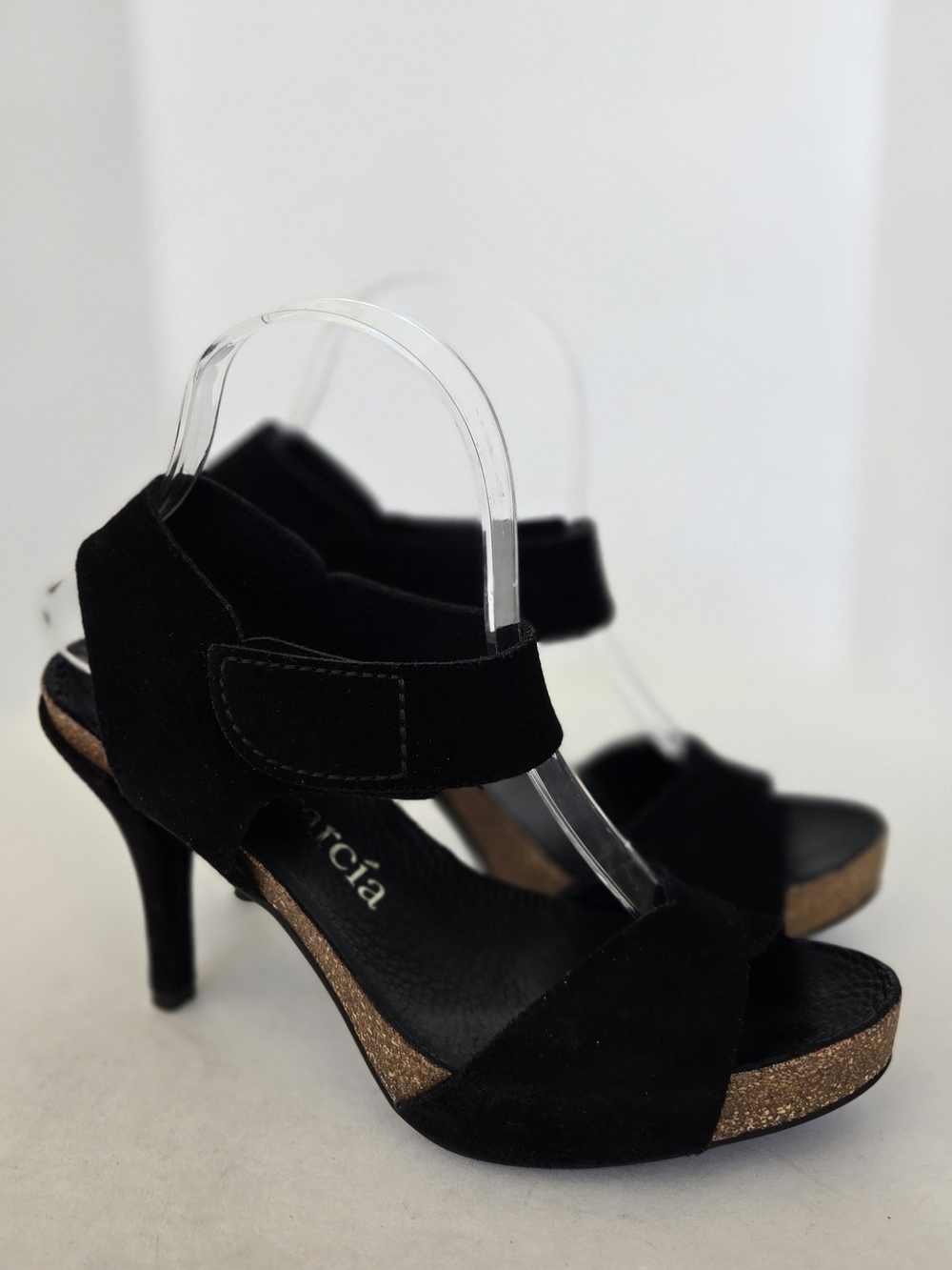 Pedro Garcia Black Suede Heeled Sandals with Cork Platform